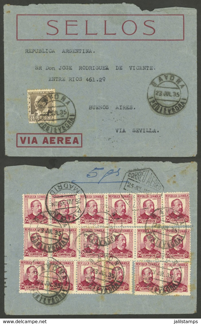 SPAIN: 23/JUL/1935 Bayona - Argentina, Airmail Cover With Very Good Postage Of 4.55Ptas., Very Nice! - Other & Unclassified