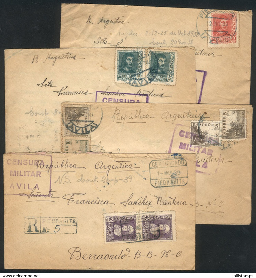 SPAIN: 6 Covers Posted Between 1938 And 1939 From PIEDRAHITA To Argentina, Interesting Cancels And Censor Marks, Fine Ge - Otros & Sin Clasificación