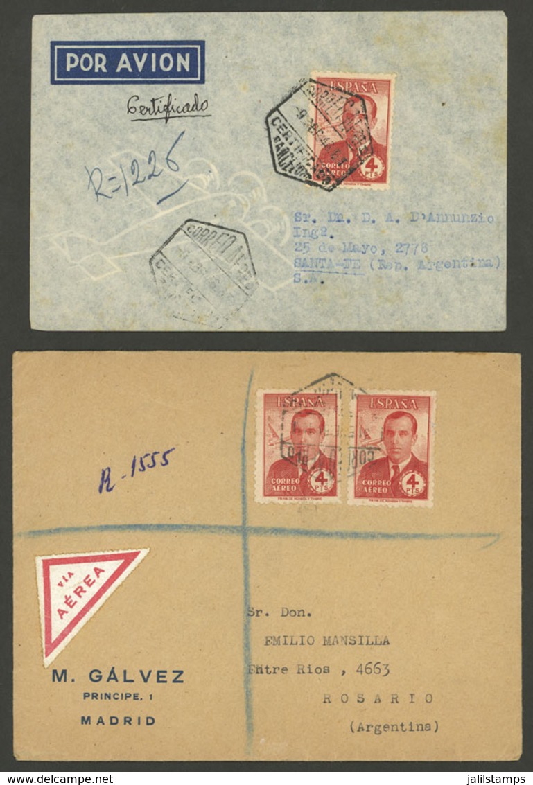 SPAIN: 2 Registered Airmail Covers Dispatched To Argentina In 1946 And 1951 From Barcelona And Madrid With Good Postages - Otros & Sin Clasificación