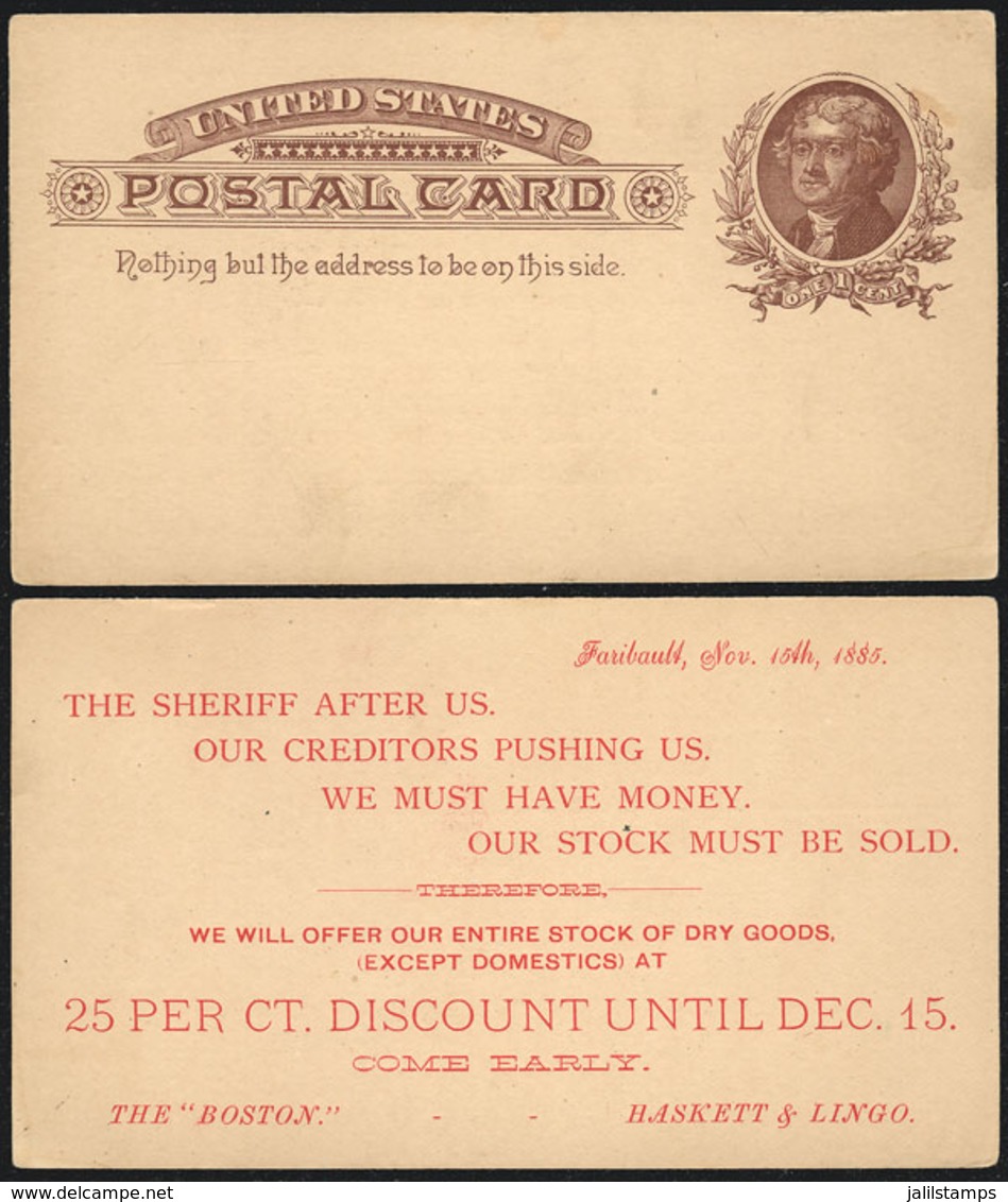 UNITED STATES: 1c. Postal Card With Interesting Advertisement Printed On Reverse, VF Quality! - Otros & Sin Clasificación