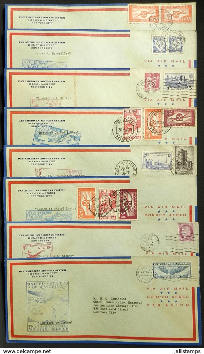 UNITED STATES: 8 Pan American First Flights Of May 1939: New York - Lisboa, Marseille - London, Lisboa - New York, Marse - Otros & Sin Clasificación