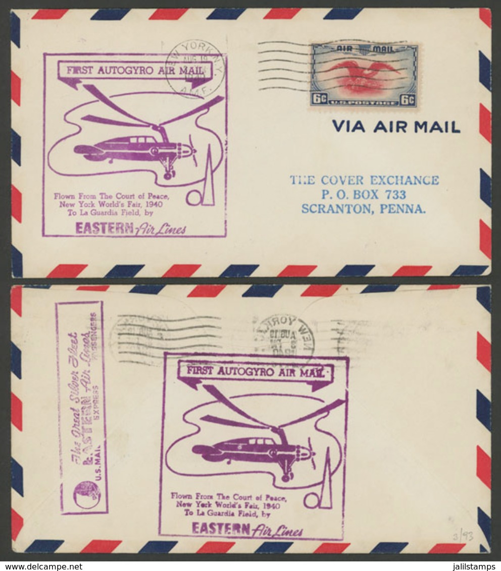 UNITED STATES: New York 19/AU/1940 First Autogyro Airmail, With Special Handstamps On Front And Back, VF! - Other & Unclassified