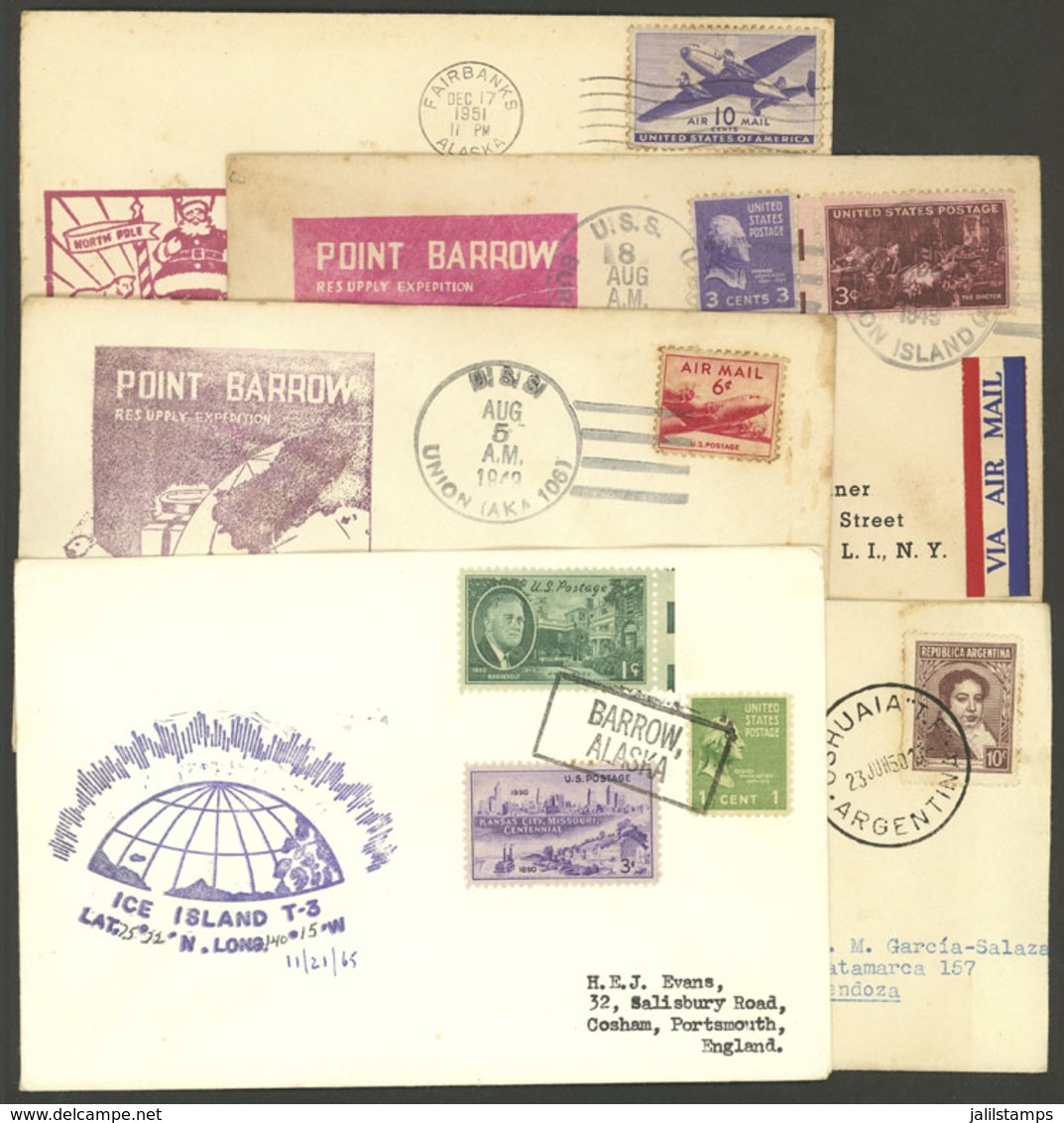UNITED STATES: ALASKA CANCELS: 5 Covers Of The Years 1949 To 1954 With Marks Of Barrow, Union, Burton Island And Fairban - Otros & Sin Clasificación