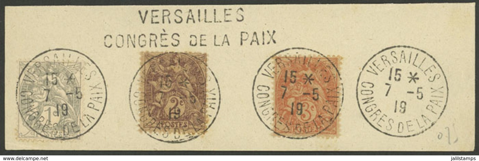 FRANCE: Fragment With Postmarks Of The PEACE CONGRESS In Versailles, VF Quality! - Otros & Sin Clasificación
