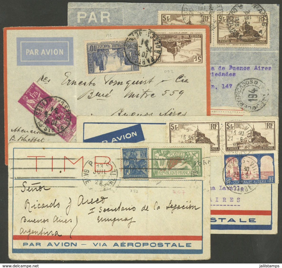FRANCE: 1929 To 1936, 4 Airmail Covers Sent To Argentina By Aeropostale With Attractive Frankings, Very Nice Group! - Otros & Sin Clasificación