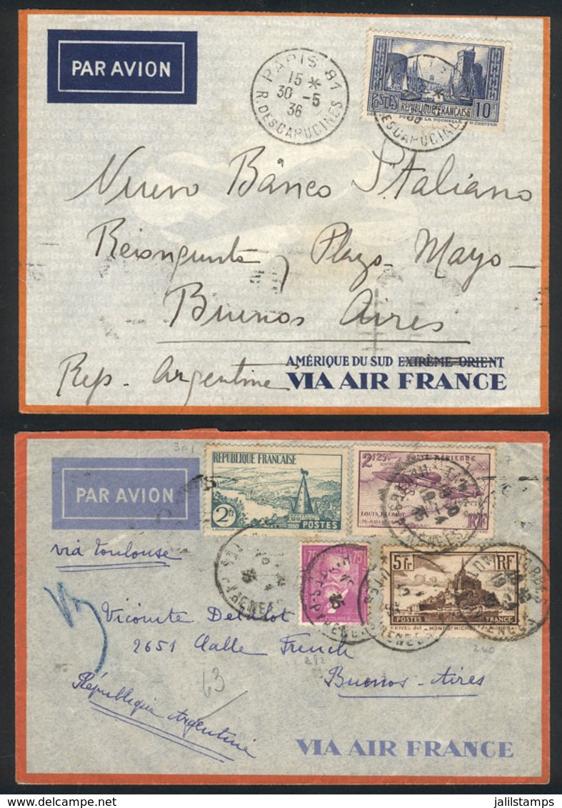FRANCE: 2 Airmail Covers Sent To Buenos Aires In 1935 And 1936 By Air France, Very Nice! - Otros & Sin Clasificación