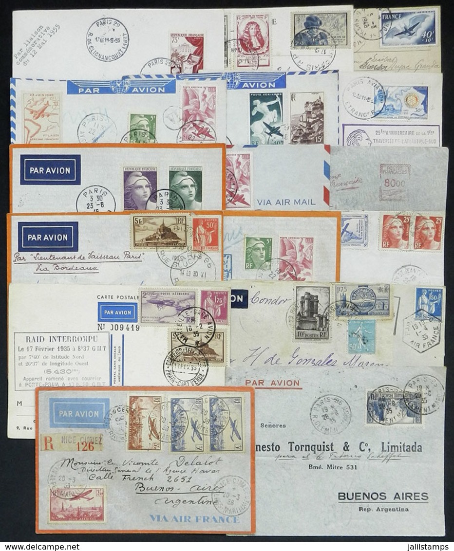 FRANCE: Flights By MERMOZ, AIR FRANCE And Commemorative: 17 Covers And Cards Flown Between 1935 And 1955, Very Interesti - Otros & Sin Clasificación
