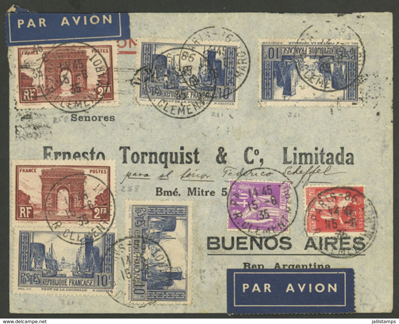FRANCE: 15/JUN/1935 Paris - Argentina, Airmail Cover Sent To Buenos Aires By Aeropostale With Large Postage Of 44.90c.,  - Otros & Sin Clasificación