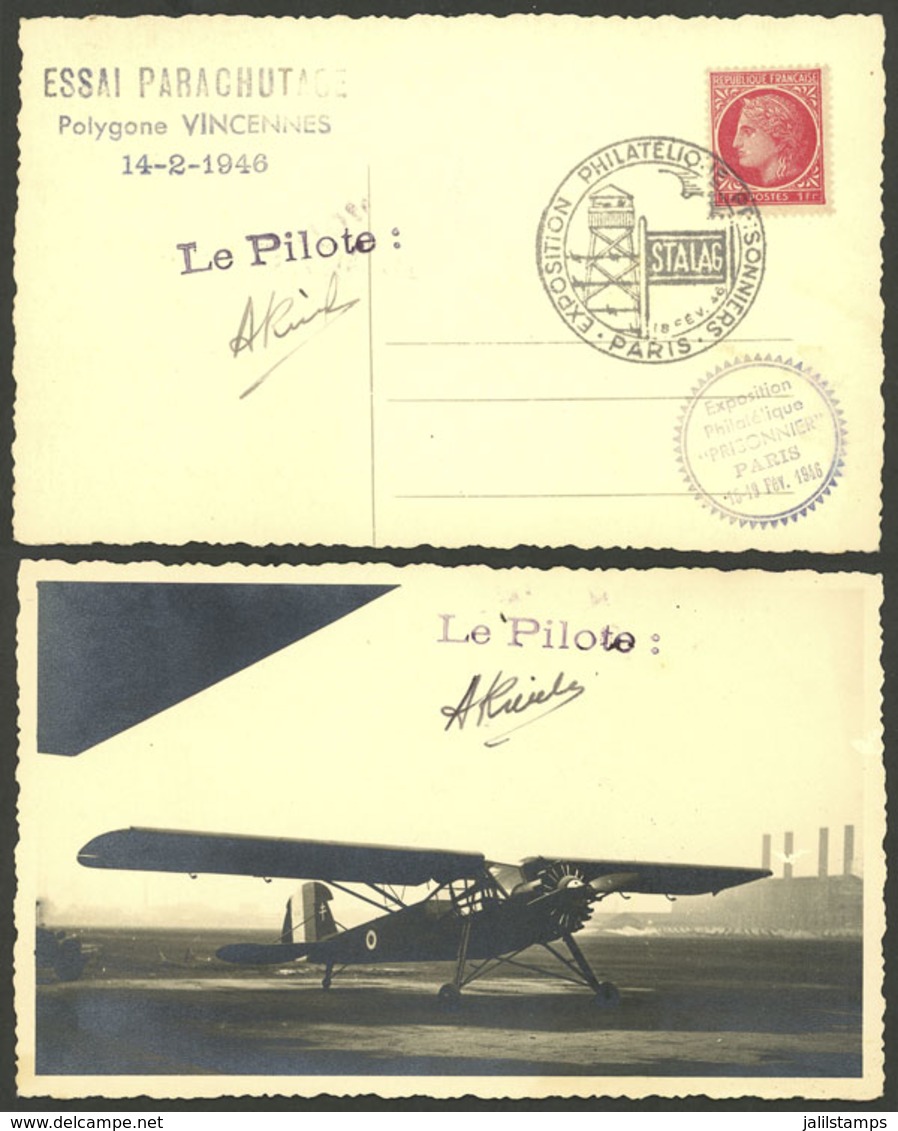 FRANCE: 14/FE/1946, Parachuting Test, Postcard With Special Marks And Signed By The Pilot (on Both Sides), VF Quality! - Otros & Sin Clasificación