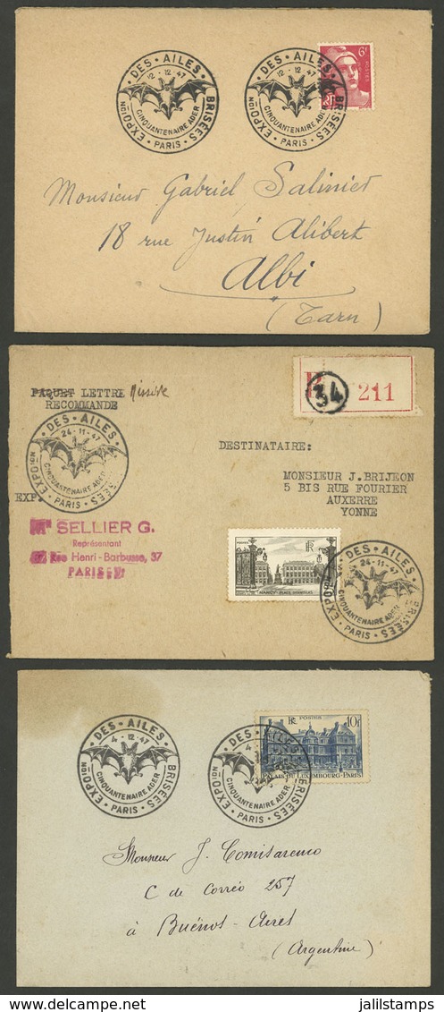 FRANCE: 3 Covers With Special Postmarks Of 1947, Topic BATS, Very Attractive! - Otros & Sin Clasificación