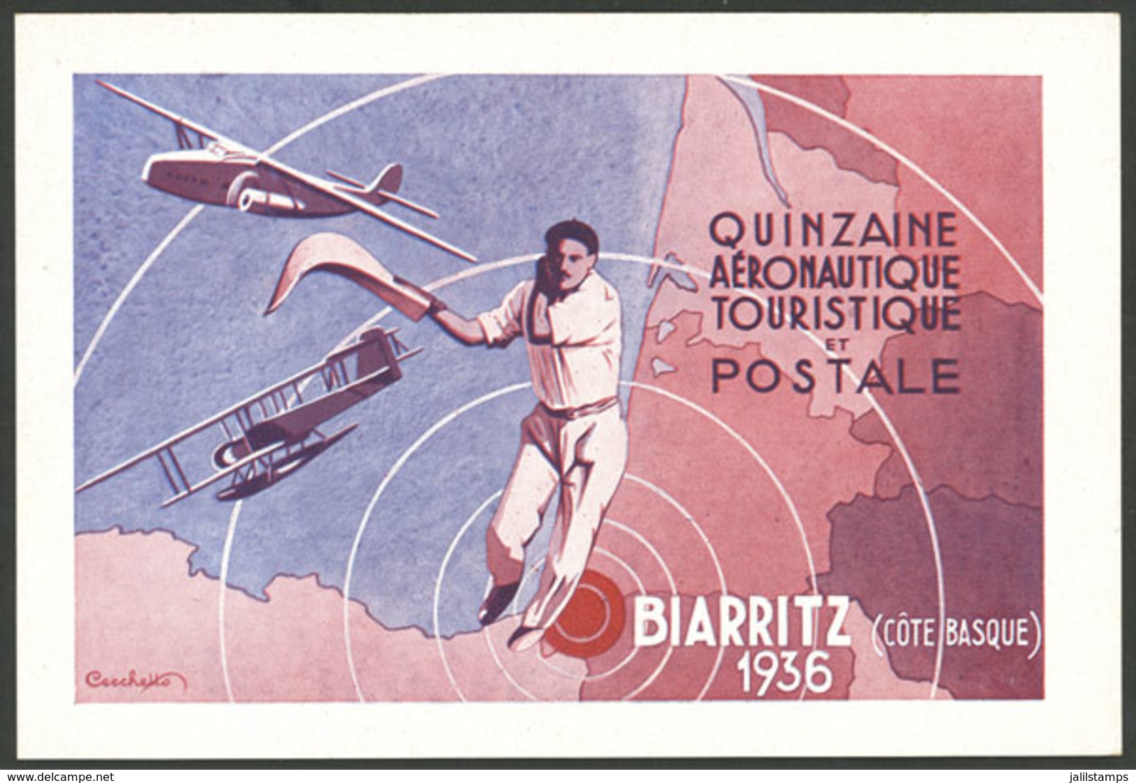 FRANCE: Biarritz (Basque Coast), Year 1936, Aeronautics Tourism & Postal Fortnight, Excellent Quality! - Other & Unclassified