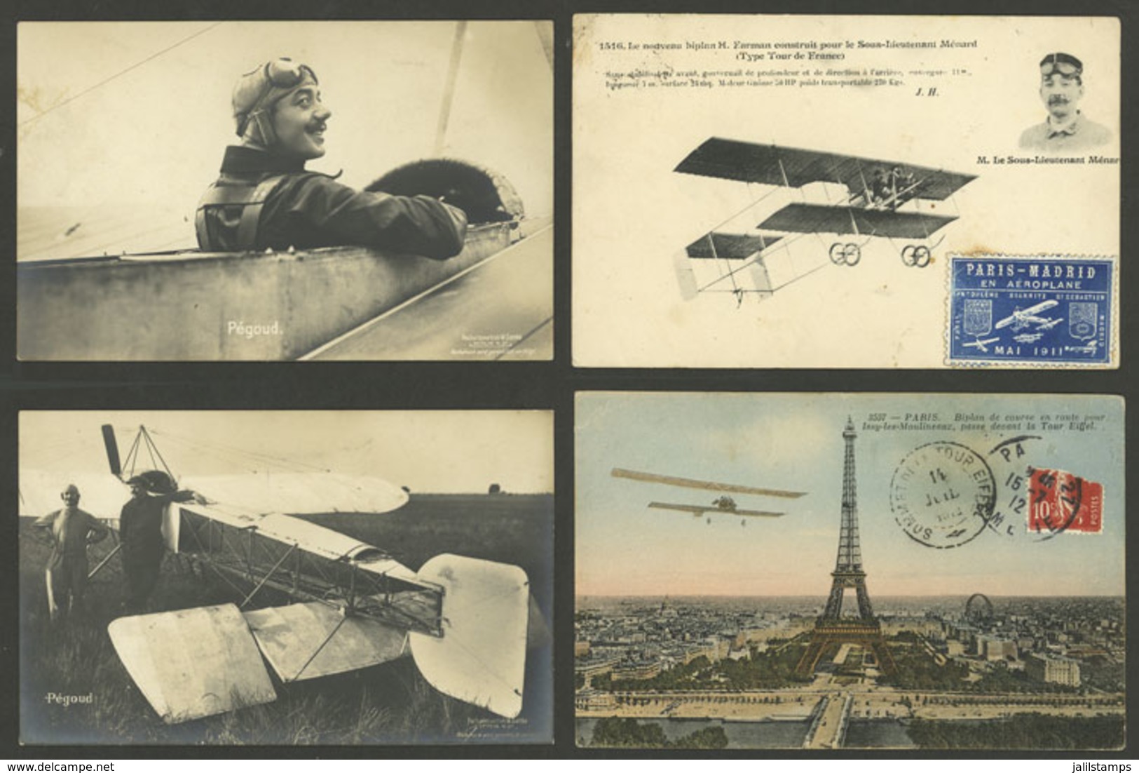 FRANCE: AVIATION: 4 Old Postcards With Very Good Views Of Aviators And Airplanes, One With Attractive Cinderella "Paris- - Otros & Sin Clasificación