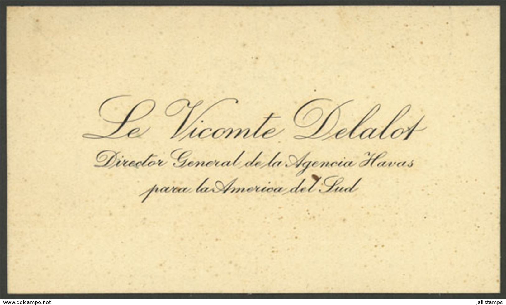 FRANCE: Personal Card Of Viscount DELALOT, Havas Agency Director For South America, Passenger Of The First Flight Buenos - Otros & Sin Clasificación