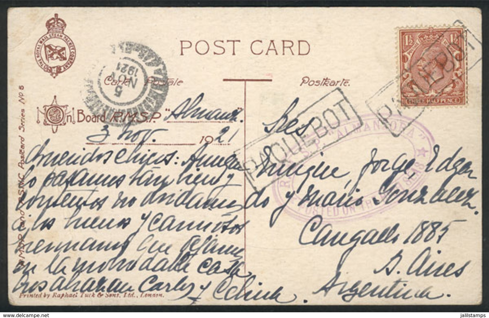GREAT BRITAIN: PC With View Of "Chacra Pinhieiro, Rio Vermelho, Bahia, Brasil" Sent To Argentina From The Ship "ALMANZOR - Sonstige & Ohne Zuordnung