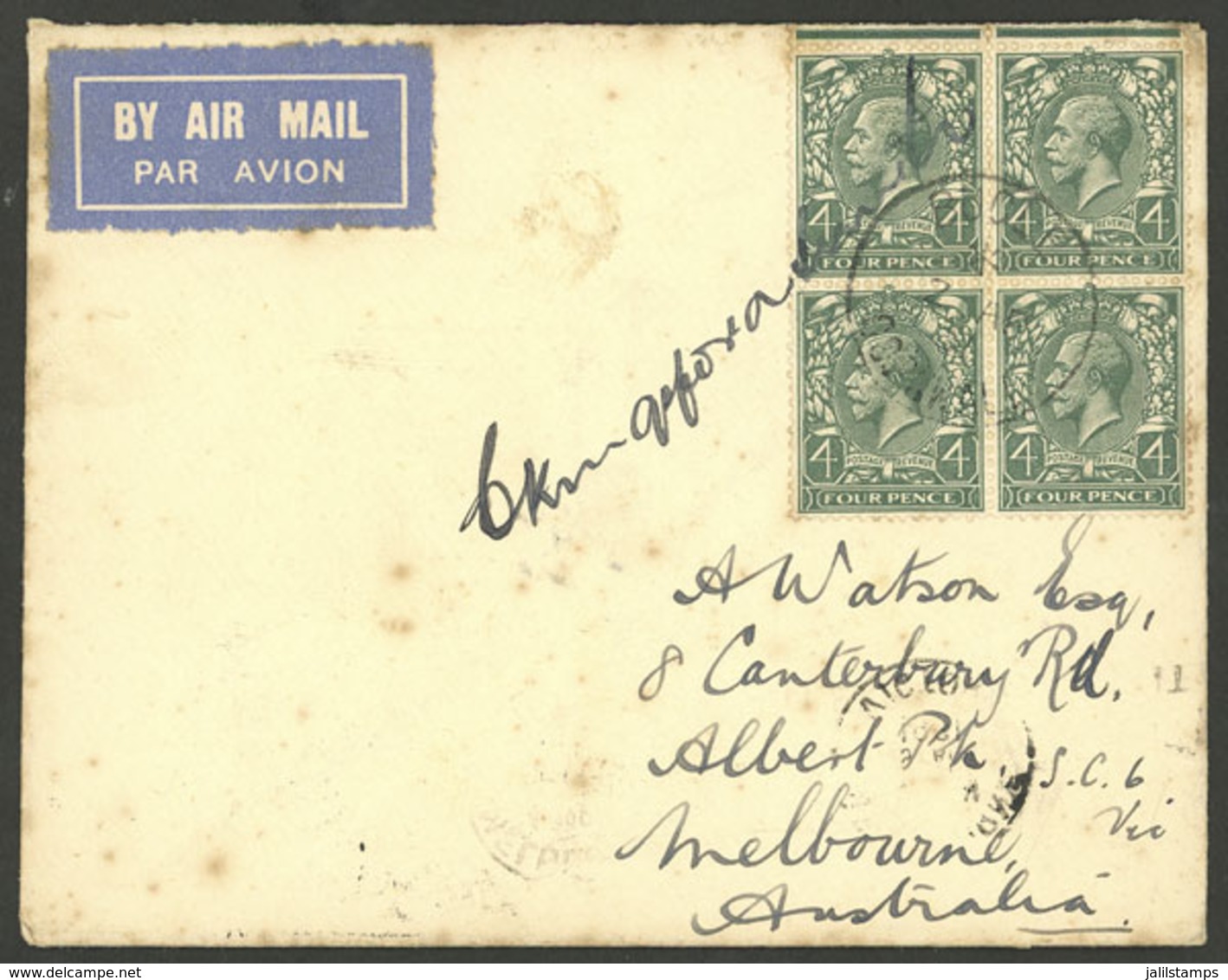 GREAT BRITAIN: 2/AP/1931 Bucle - Australia, Airmail Cover Signed By The Pilot CHARLES KINGSFORD SMITH, Arrival Backstamp - Otros & Sin Clasificación