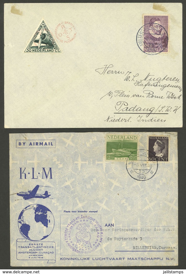 NETHERLANDS: 2 FDC Covers Of 1933 (Amsterdam - Batavia) And 1946 (Amsterdam Curaçao), Very Nice! - Otros & Sin Clasificación