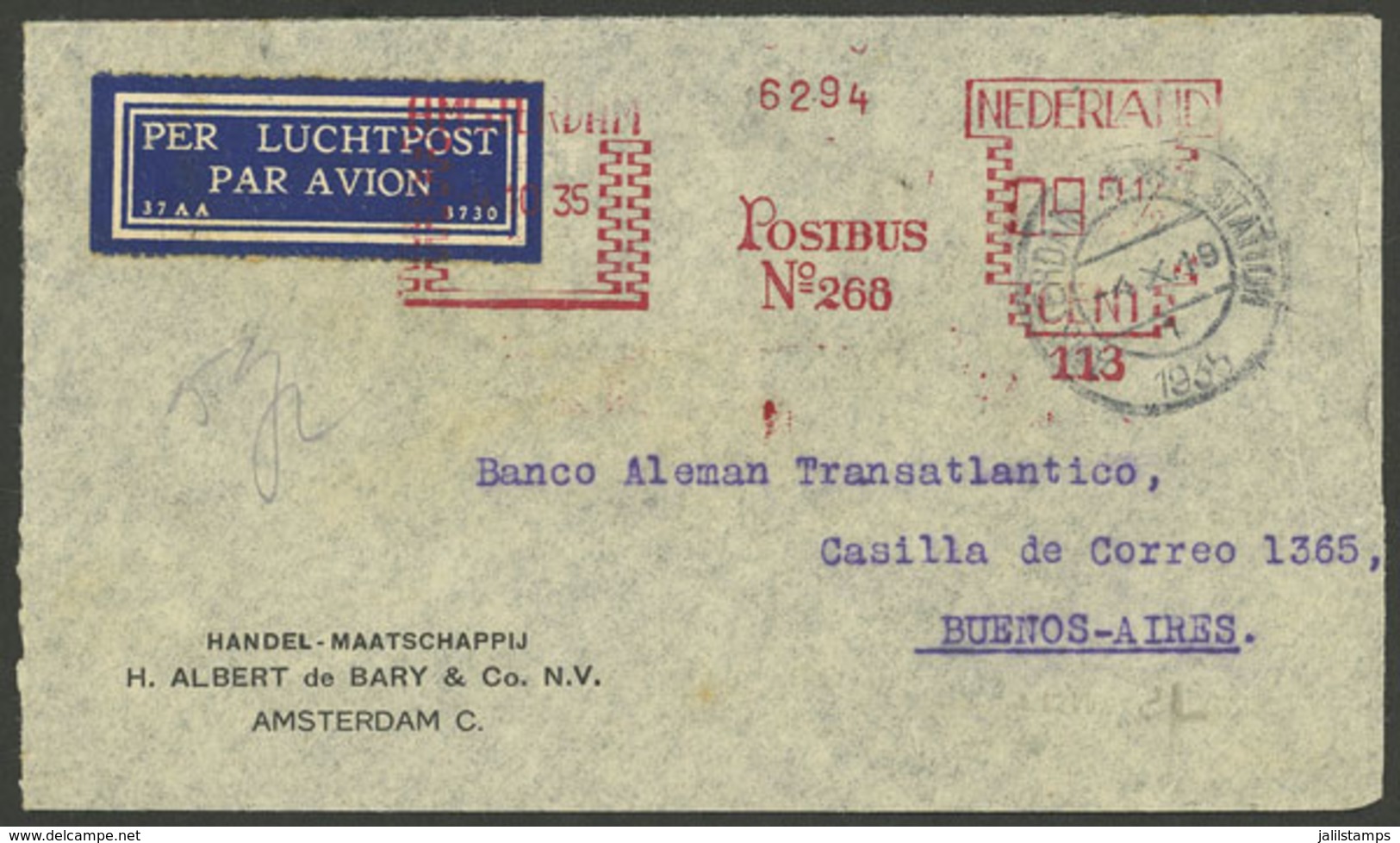 NETHERLANDS: 4/OC/1935 Amsterdam - Argentina, Airmail Cover With Meter Postage Of 92½c., Sent Via France With Transit Ma - Other & Unclassified