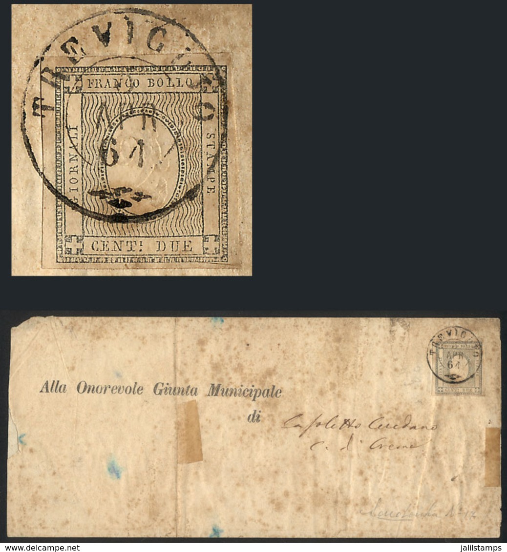 ITALY: Folded Cover Of A Printed Matter Franked With Sardinia Newspaper Stamp Sc.P2, Sent From Treviglio To Crema On 5/A - Sin Clasificación