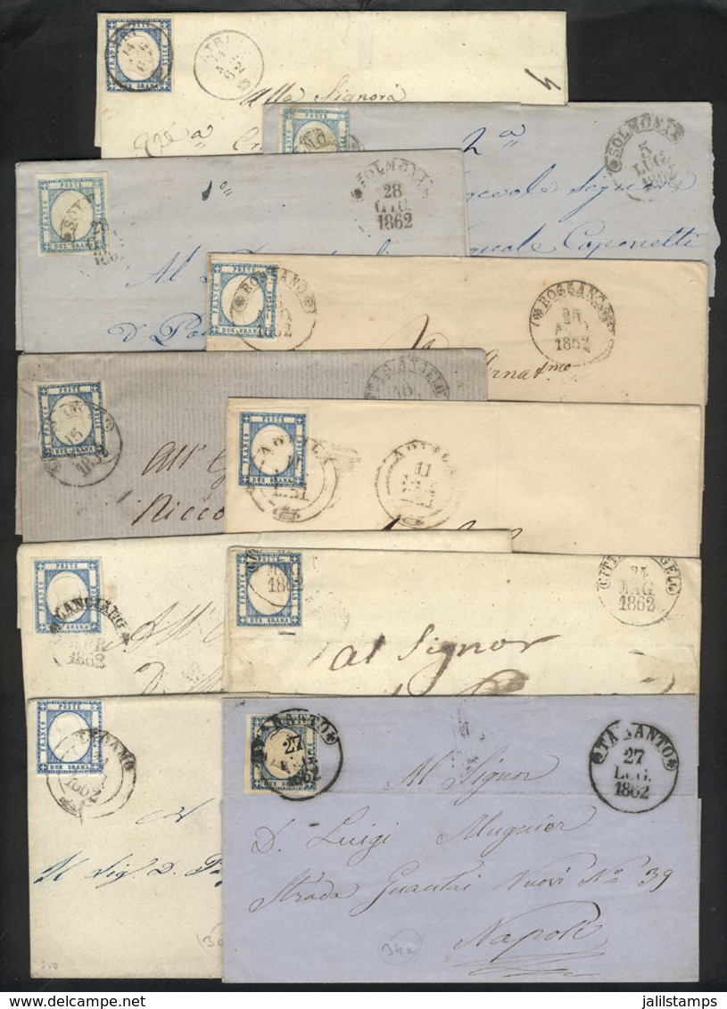 ITALY: 10 Folded Covers Used In 1862, All Franked With Yv.13, VF Quality! There Is A Wide Range Of Shades In The Stamps, - Sin Clasificación