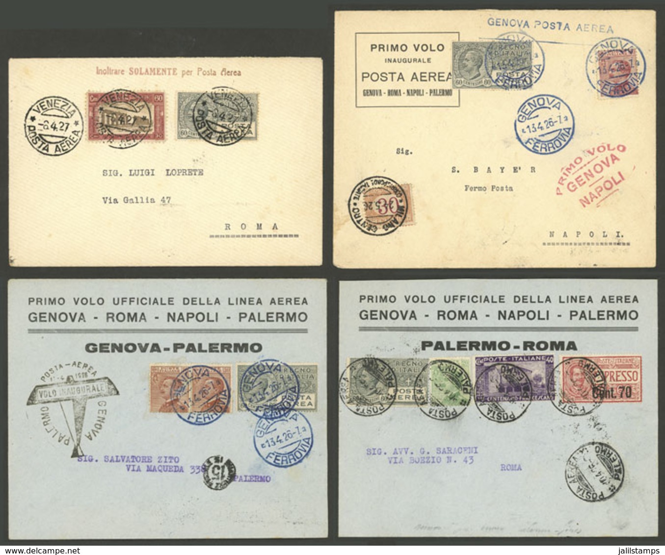 ITALY: 4 First Flights Of The Years 1926/7, Very Fine Quality! - Sin Clasificación