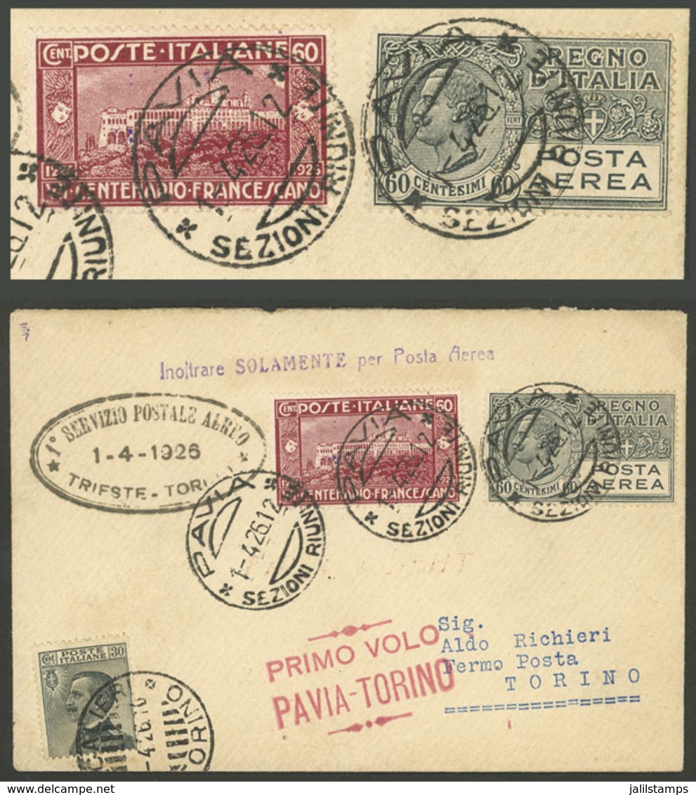 ITALY: 1/AP/1926 Pavia - Torino, First Flight (not Carried Out), Cover Of VF Quality! - Ohne Zuordnung