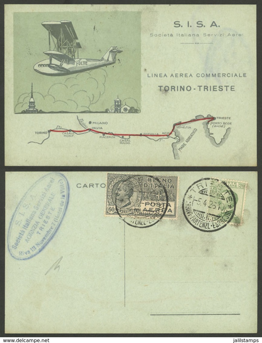 ITALY: Handsome Postcard Commemorating The Inauguration Of The S.I.S.A. Route Between Torino And Trieste, Franked With 8 - Unclassified