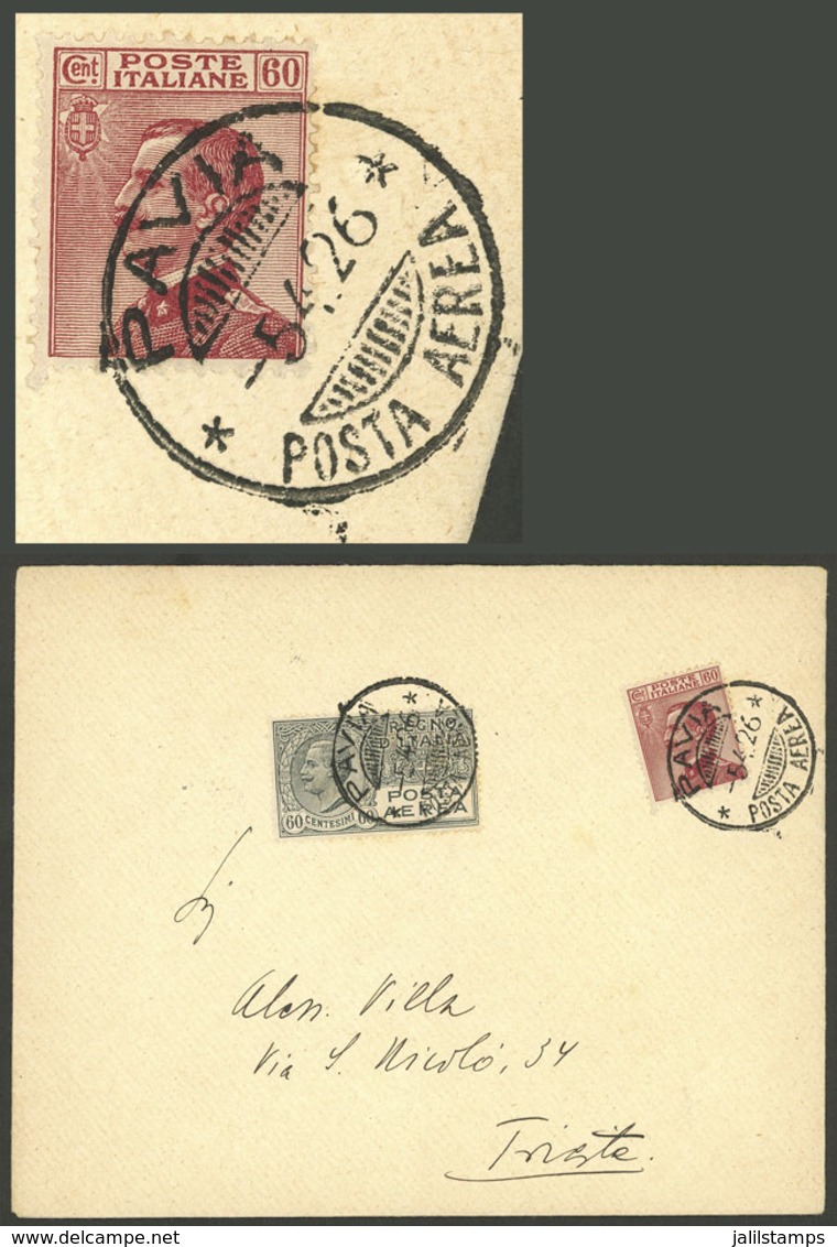 ITALY: 5/AP/1926 Pavia - Trieste, Cover Flown Between Both Cities, FIRST DAY OF USE Of Handstamp "PAVIA - POSTA AEREA",  - Unclassified