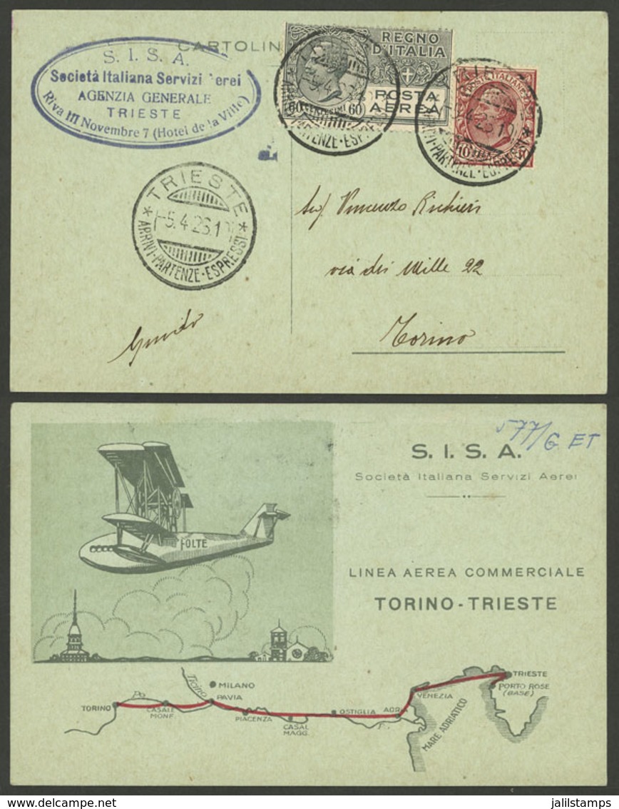 ITALY: 5/AP/1926 Trieste - Torino, Special PC Commemorating The Inauguration Of The Torino - Trieste Route By S.I.S.A. A - Ohne Zuordnung