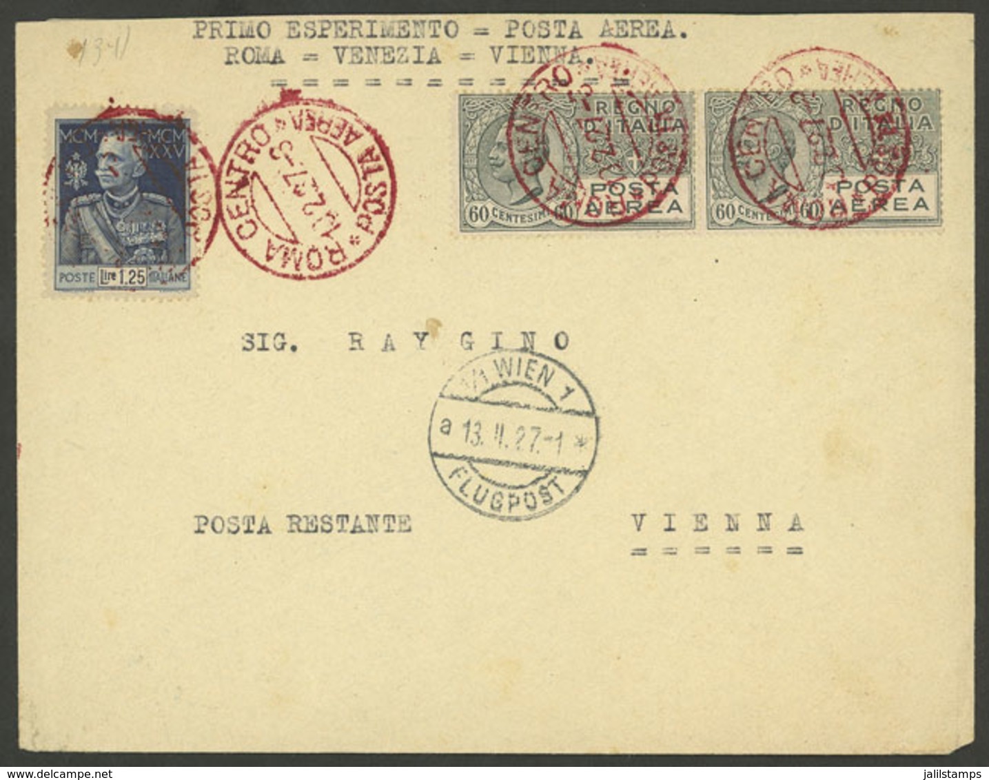 ITALY: 13/FE/1927 Roma - Wien, Experimental Flight, Cover Of VF Quality With Arrival Marks On Front And Back! - Ohne Zuordnung