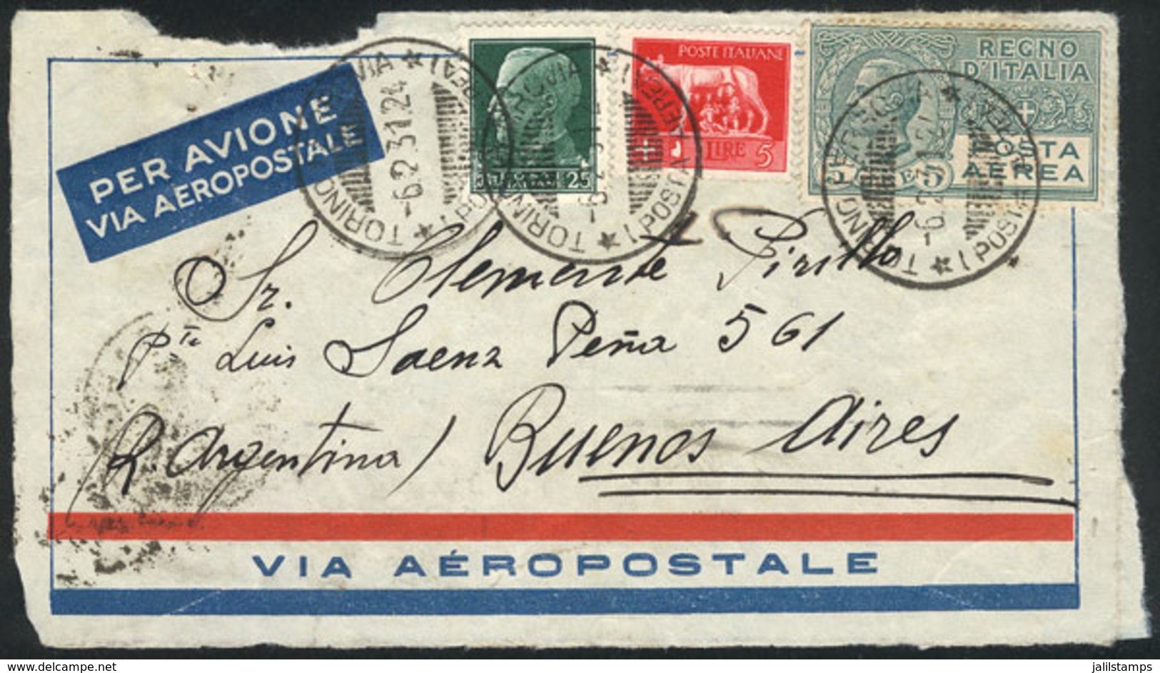 ITALY: Front Of An Airmail Cover Sent From Torino To Buenos Aires On 6/FE/1931, Franked By Sc.C9 + Other Values (total 1 - Ohne Zuordnung