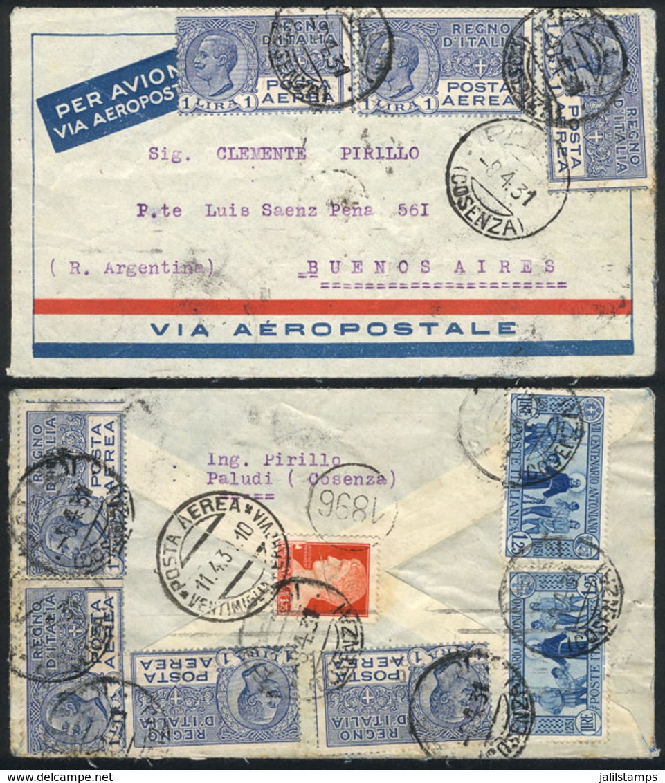 ITALY: Airmail Cover Sent From Paludi To Buenos Aires On 11/AP/1931, With Spectacular Postage Of Sc.C6 X7 + Other Values - Sin Clasificación