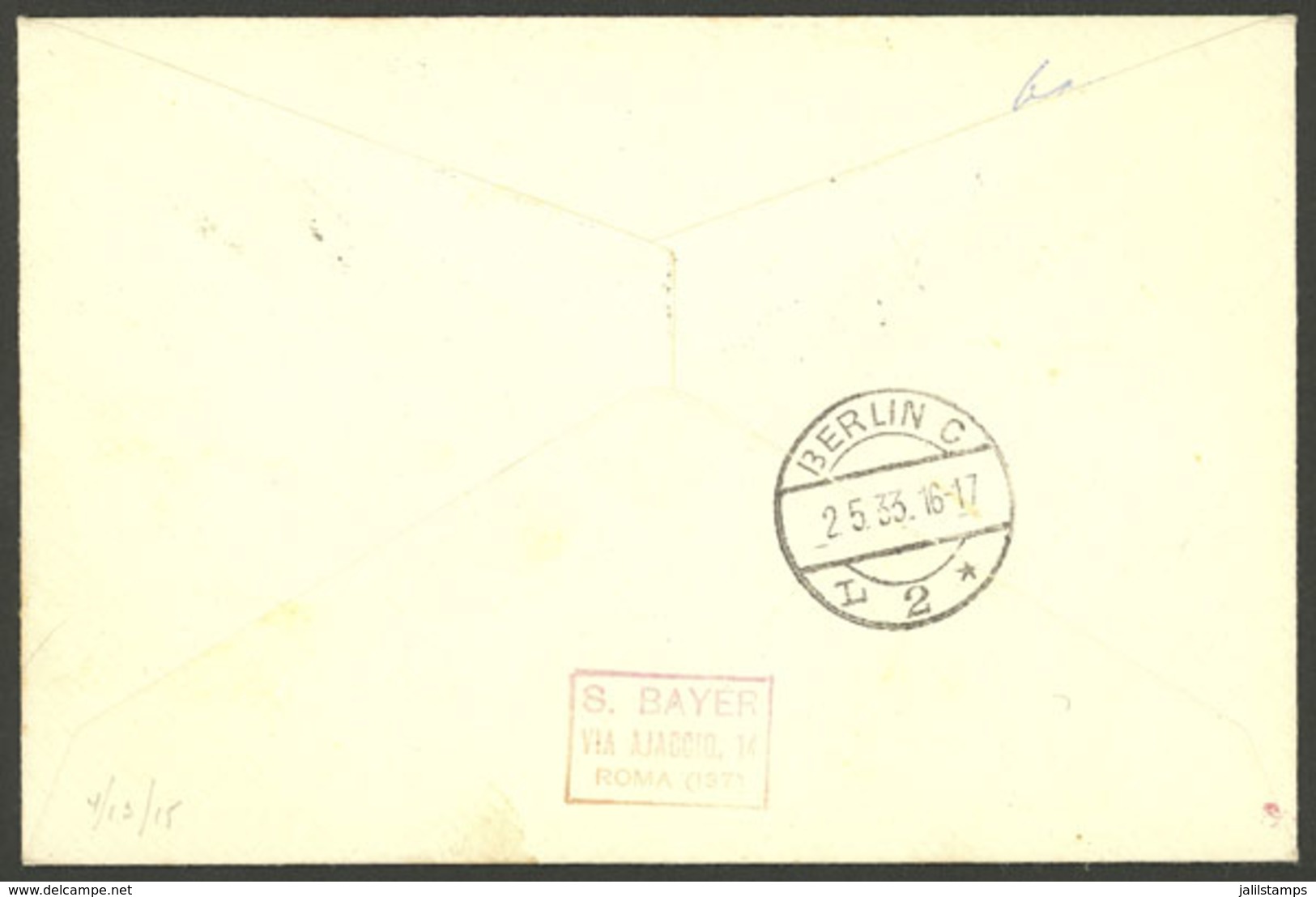 ITALY: 1/MAY/1933 First Direct Flight Roma - Berlin, With Arrival Backstamp, Very Nice! - Sin Clasificación