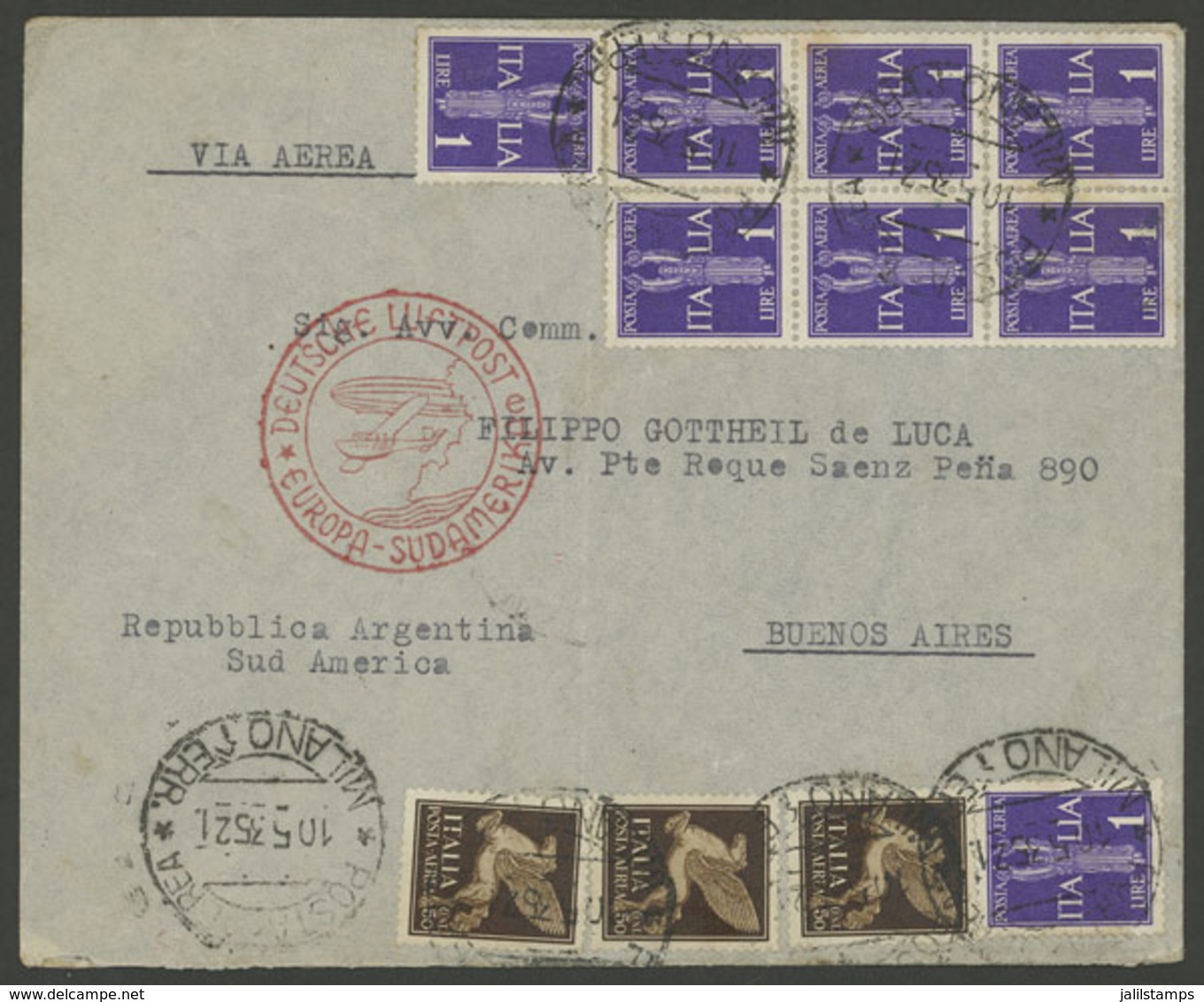 ITALY: 10/MAY/1935 Milano - Argentina By Germany DLH, Airmail Cover With Nice Postage Of 9.50L., Very Attractive! - Ohne Zuordnung