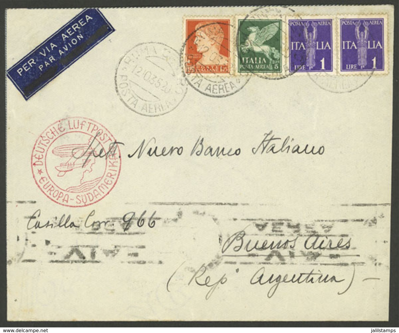 ITALY: 12/OC/1935 Roma - Argentina (by Germany DLH), Airmail Cover Franked With 8.75L., Arrival Backstamp Of Buenos Aire - Ohne Zuordnung