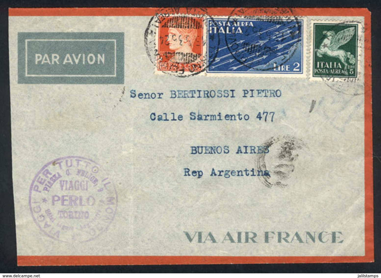 ITALY: Airmail Cover Sent From Torino To Buenos Aires On 15/MAY/1936 Franked With 8.75L., VF Quality! - Ohne Zuordnung