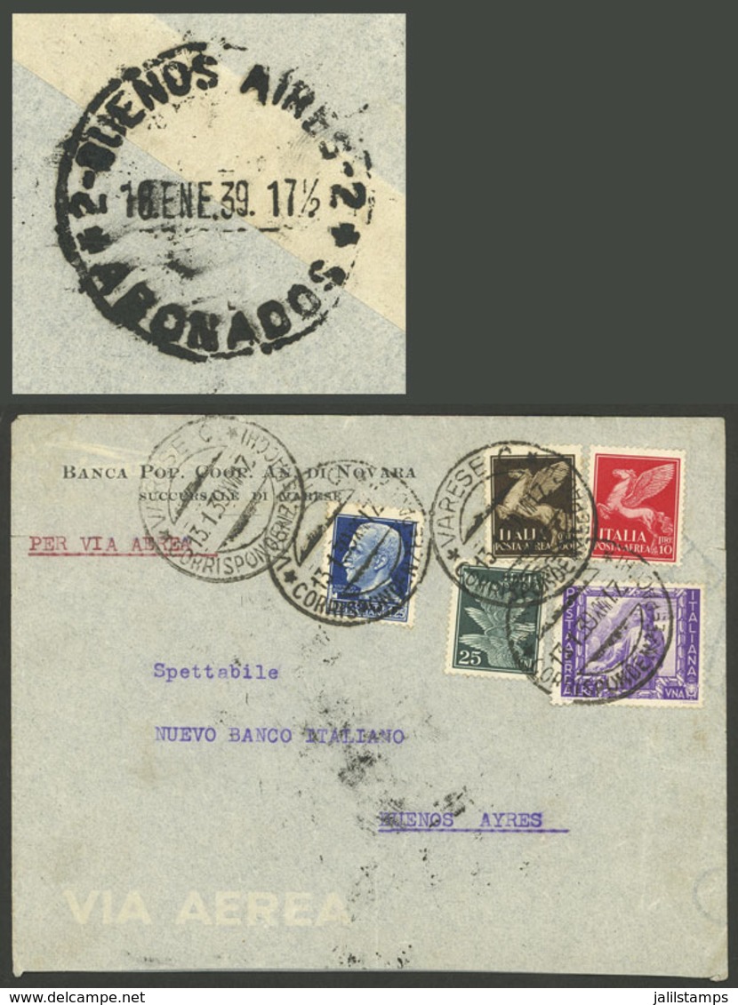 ITALY: 13/JA/1939 Varese - Argentina, Airmail Cover With Multicolor 13L. Franking (5 Different Stamps), With Arrival Bac - Zonder Classificatie