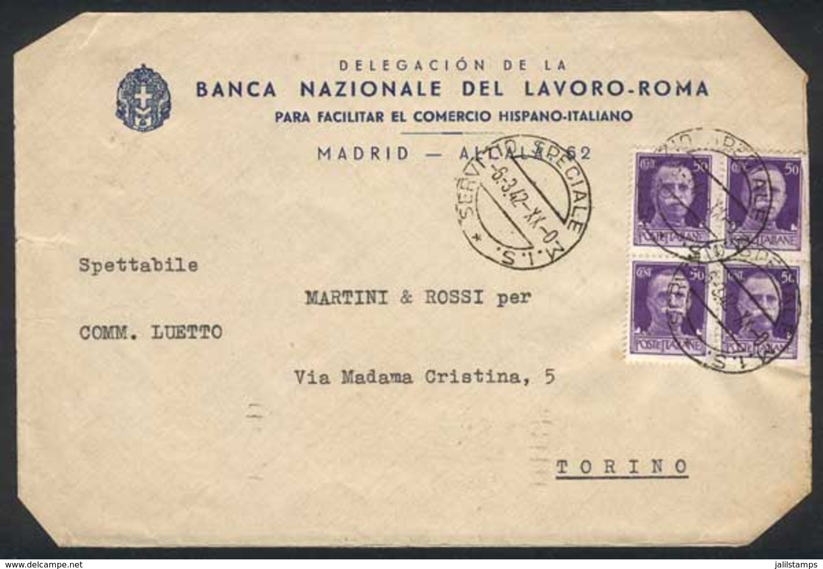 ITALY: Front Of Cover Sent To Torino On 6/MAR/1942, Clearly Cancelled "SERVIZIO SPECIALE M.I.S." Cancel, Very Nice!" - Sin Clasificación