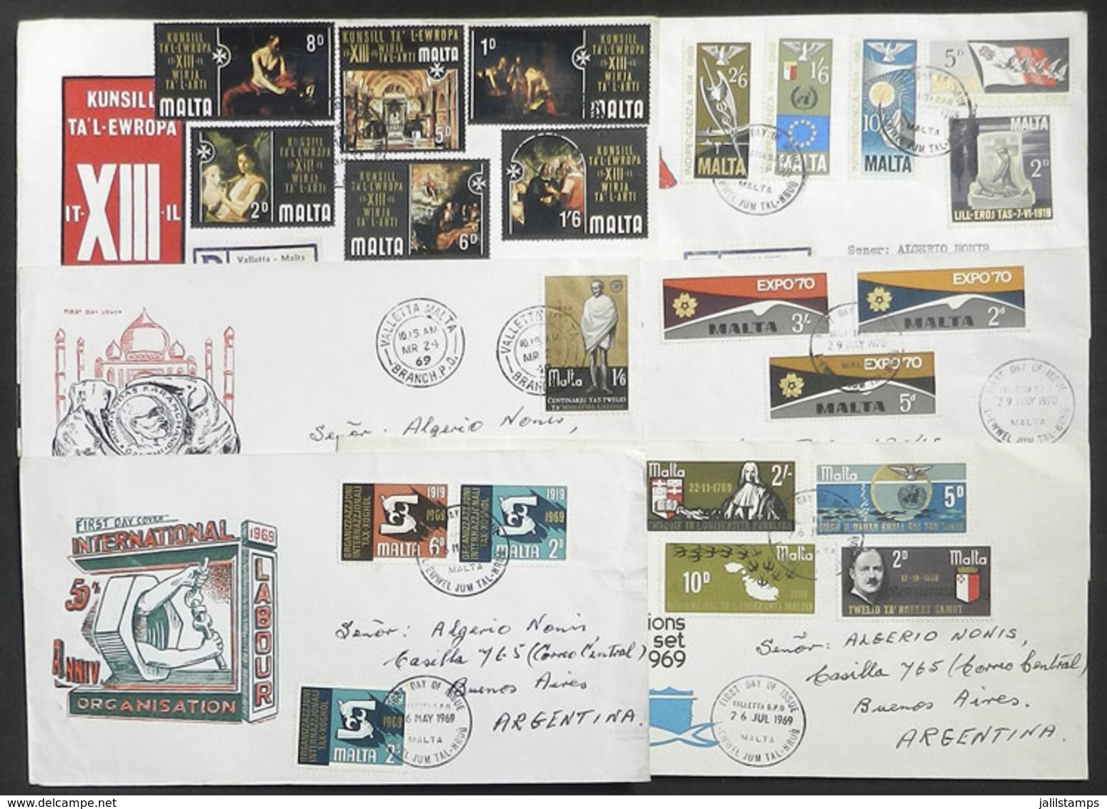 MALTA: 6 Very Thematic FDC Covers Sent To Argentina In 1969/70 - Malta