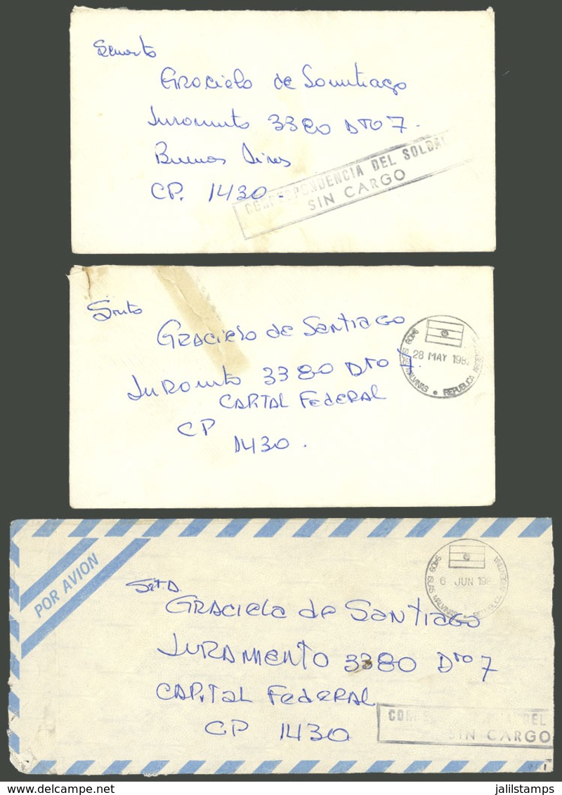 FALKLAND ISLANDS/MALVINAS: 3 Covers Sent By An Argentine Soldier In The Islands To His Mother In Buenos Aires Between 28 - Islas Malvinas