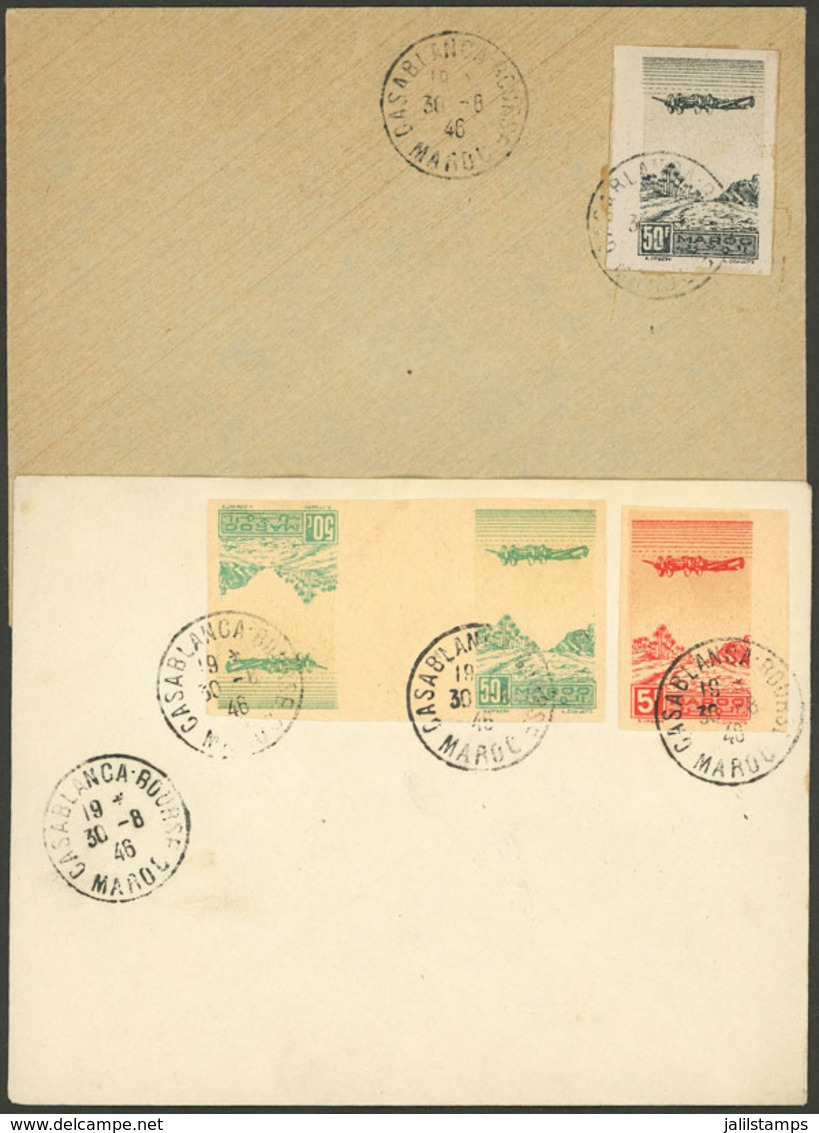 MOROCCO: Yvert 50 (tete-beche Pair) + 52 + 54, All IMPERFORATE, On 2 Covers Cancelled Casablanca 30/AU/1946, VF Quality! - Otros & Sin Clasificación