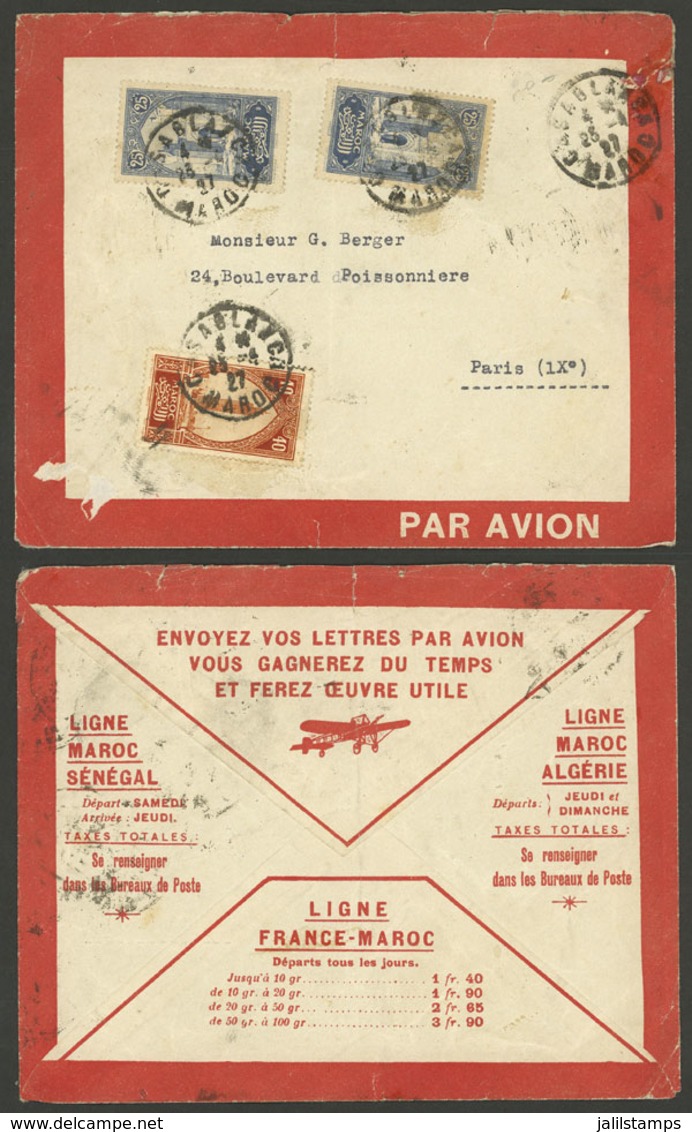 FRENCH MOROCCO: 23/AP/1927 Casablanca - Paris, Airmail Cover Franked With 90c., Latecoere Airline, Minor Faults, Interes - Sonstige & Ohne Zuordnung