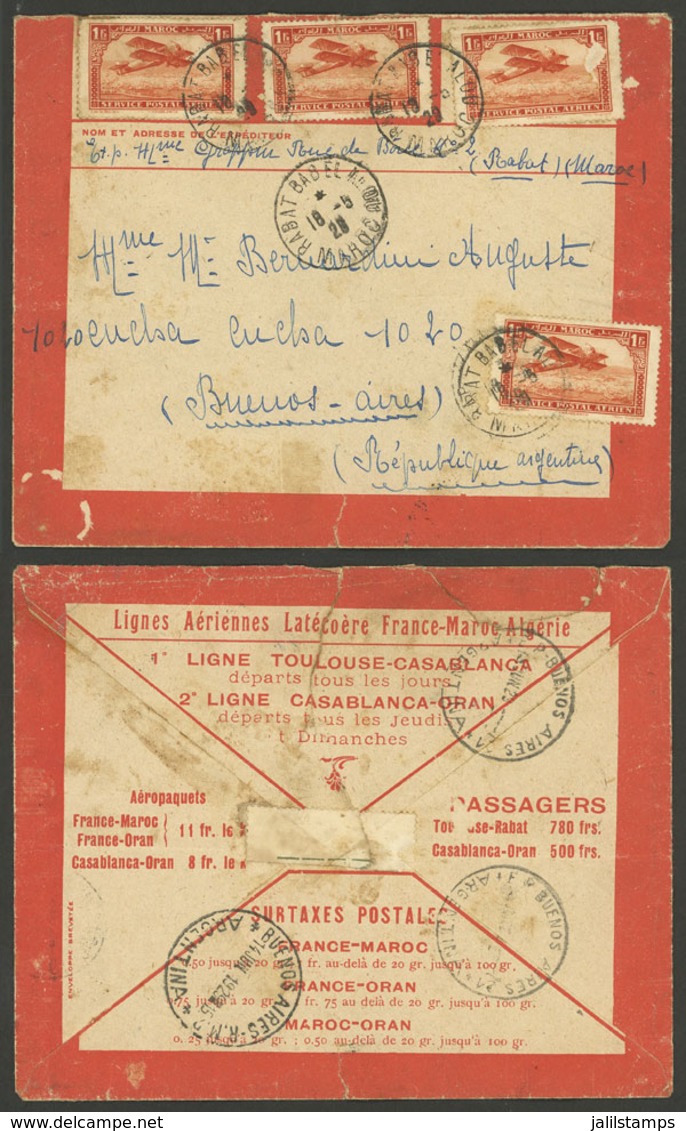 FRENCH MOROCCO: 18/MAY/1929 Rabat Babelalou - Argentina, Airmail Cover Sent By Latecoere Airline Franked With 4Fr., Arri - Otros & Sin Clasificación