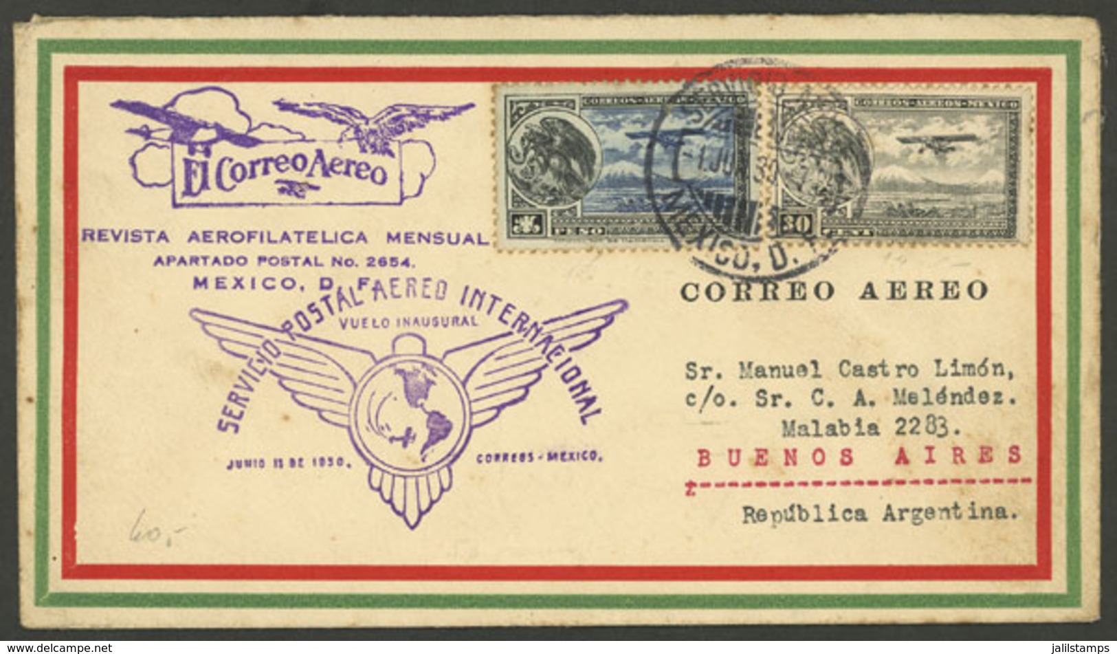 MEXICO: 1/JUL/1930 Mexico - Argentina, First Flight, Cover Of VF Quality With Arrival Backstamp Of Buenos Aires, Scarce! - México