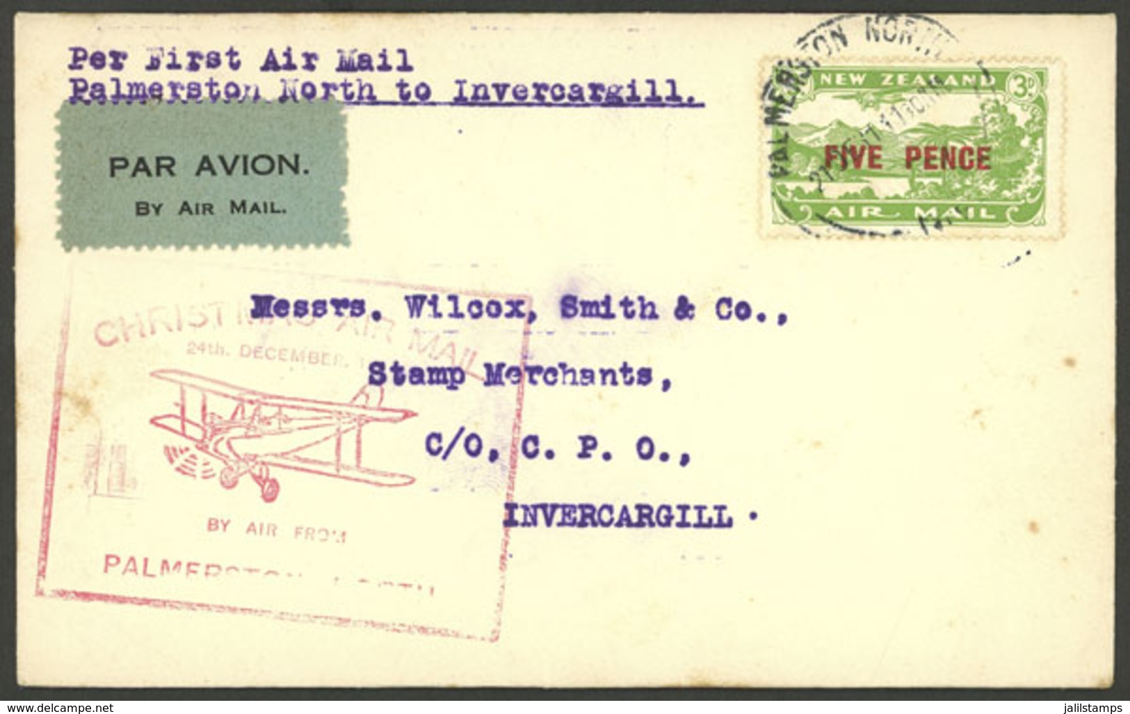 NEW ZEALAND: 24/DE/1931 Palmerston North - Invercargill, First Flight, Cover With Arrival Backstamp, Very Nice! - Otros & Sin Clasificación