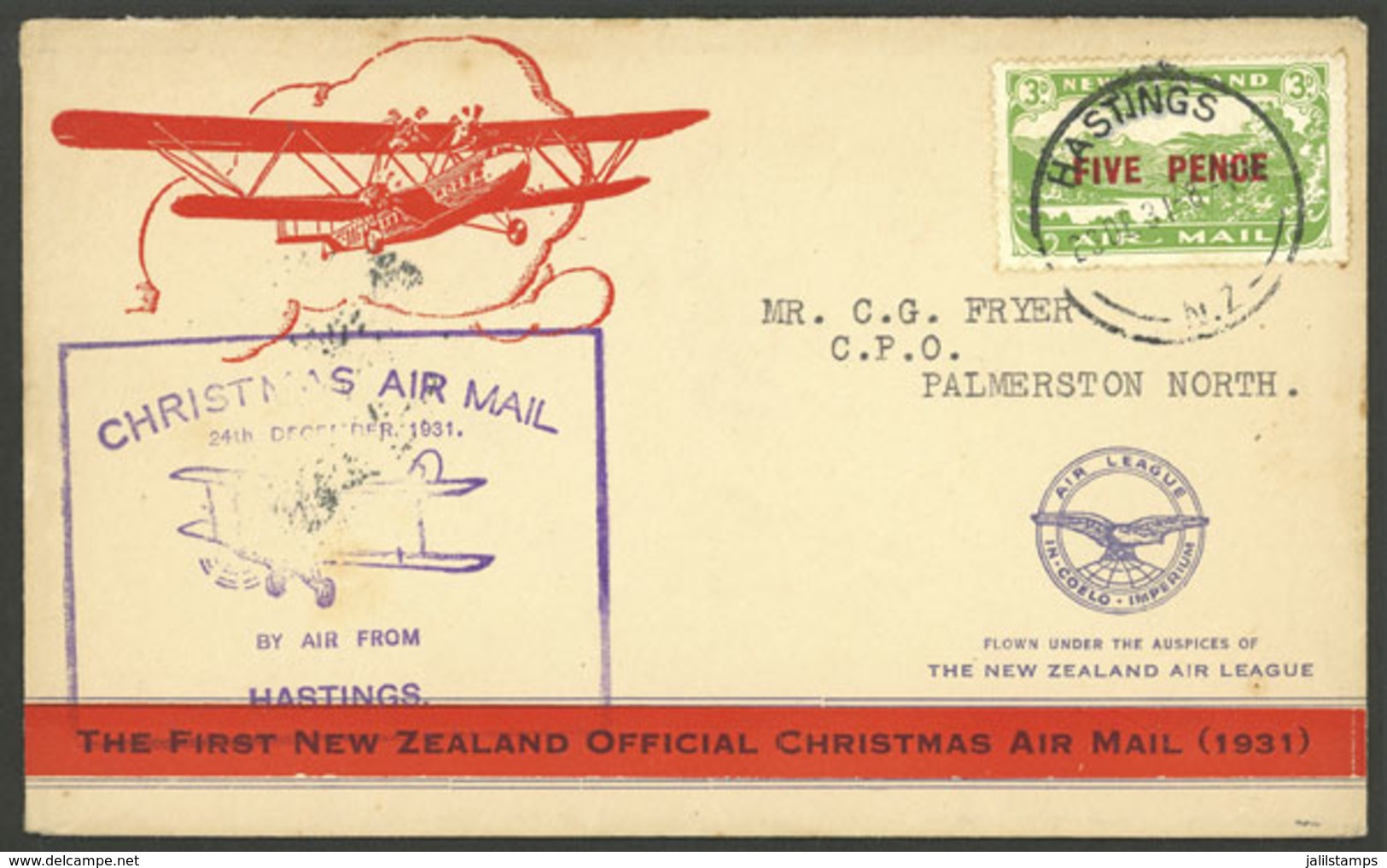 NEW ZEALAND: 24/DE/1931 Hastings - Palmerston North, First Flight, Cover With Arrival Backstamp, Very Nice! - Otros & Sin Clasificación