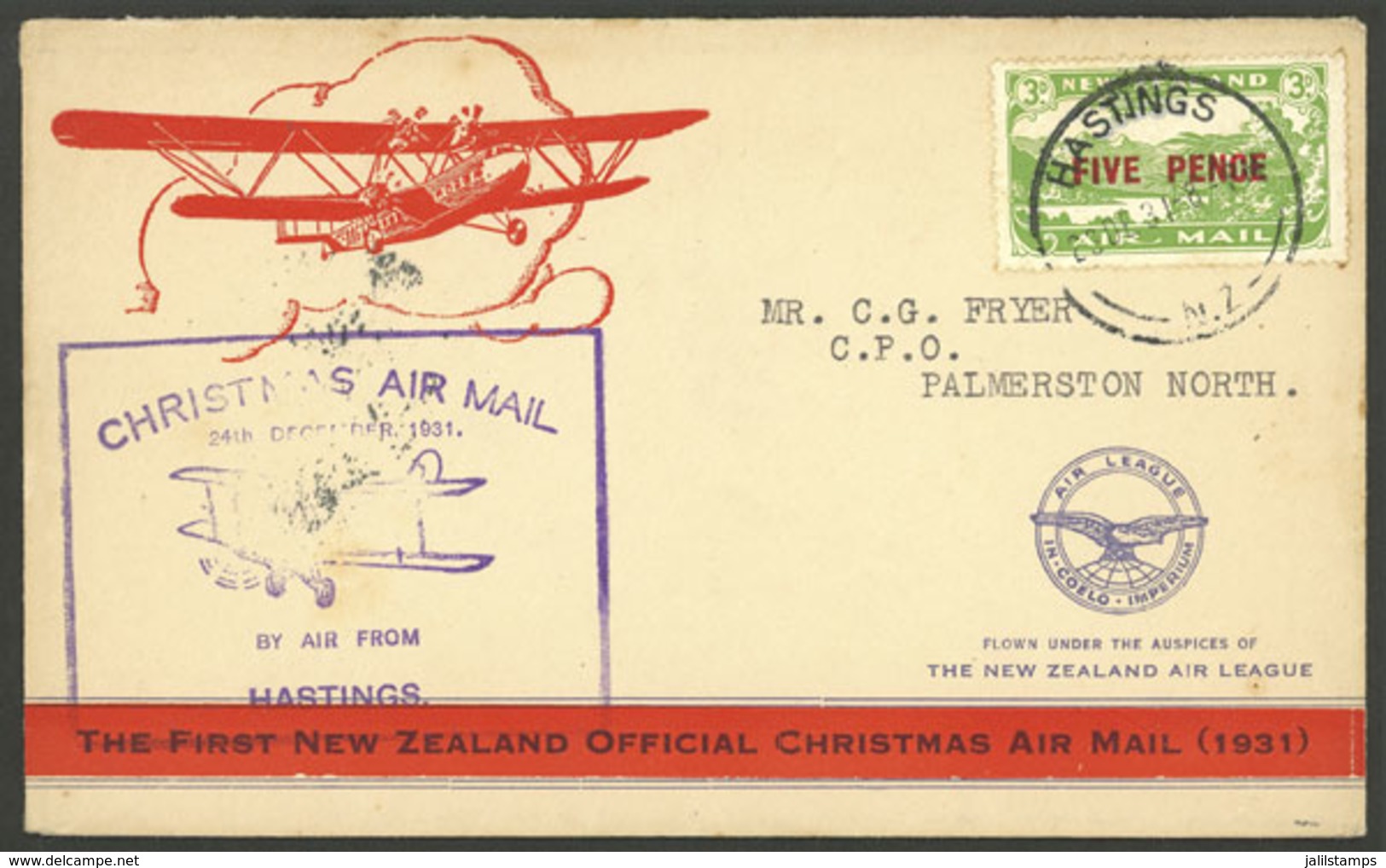 NEW ZEALAND: 24/DE/1931 Hastings - Palmerston North, First Flight, Cover With Arrival Backstamp, Very Nice! - Autres & Non Classés