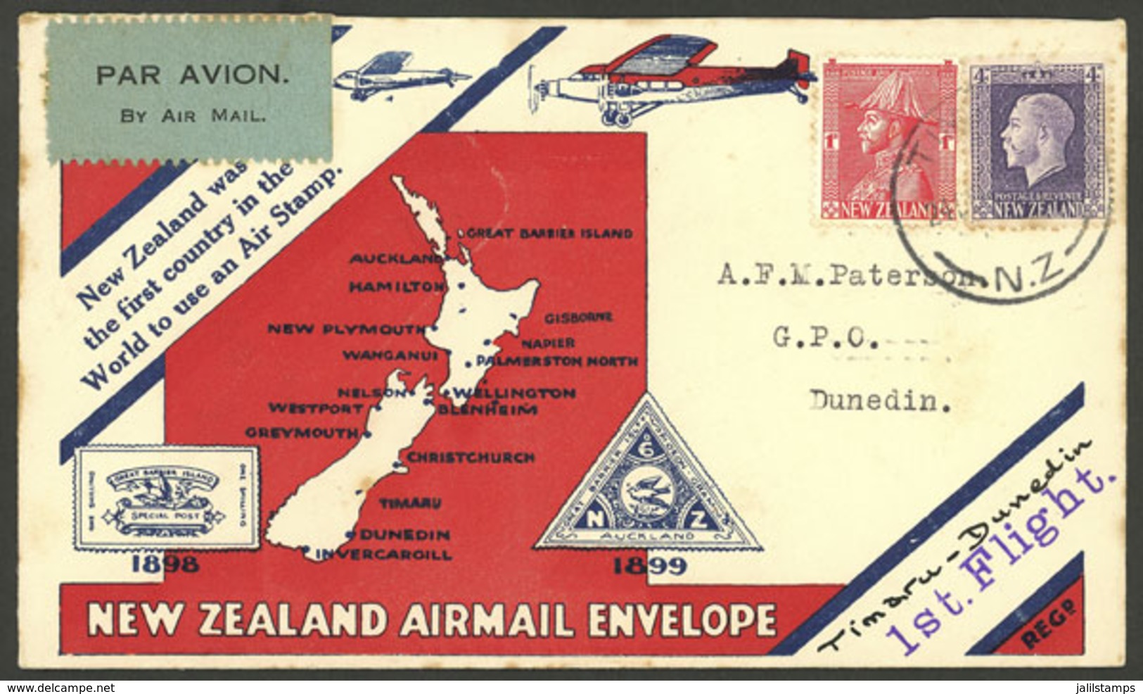 NEW ZEALAND: 24/DE/1931 Timaru - Dunedin, First Flight, Cover With Arrival Backstamp, Very Nice! - Otros & Sin Clasificación