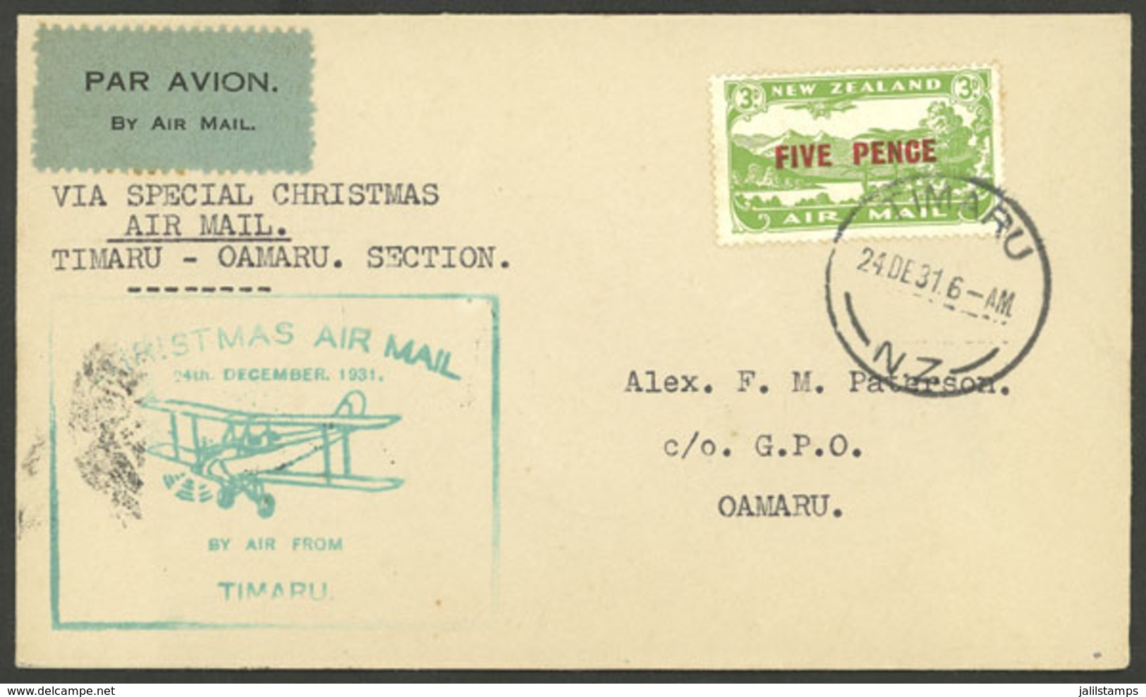 NEW ZEALAND: 24/DE/1931 Timaru - Oamaru, First Flight, Cover With Arrival Backstamp, Very Nice! - Sonstige & Ohne Zuordnung