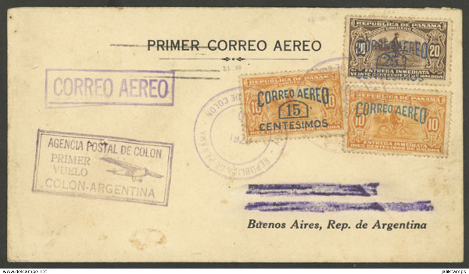 PANAMA: 8/OC/1929 Colón - Argentina, First Flight, Arrival Backstamp Of Buenos Aires 14/OC, VF - Panamá