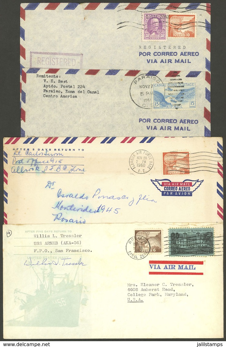 PANAMA - CANAL: 4 Airmail Covers Sent To Argentina (3) And USA Between 1957 And 1961, Very Nice! - Panama